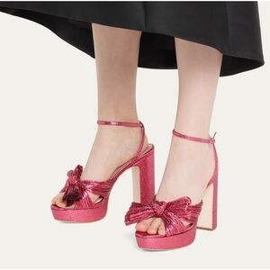 Loeffler Randall / NEW Natalia Pleat Bow Fuchsia pink  Platform Sandal Heel 7.5